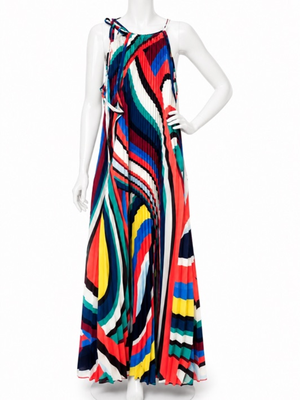 La Blanca Multicolor Pleated Resortwear Dress - Red, Blue, Yellow, Teal